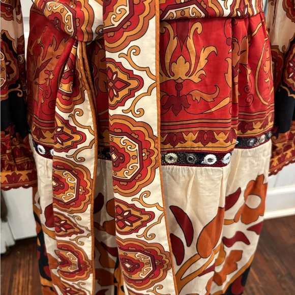 Farm Rio Anthropologie NWT Ainika Cream Midi Dress Sz Xs Boho Long Sleeve - Picture 6 of 12